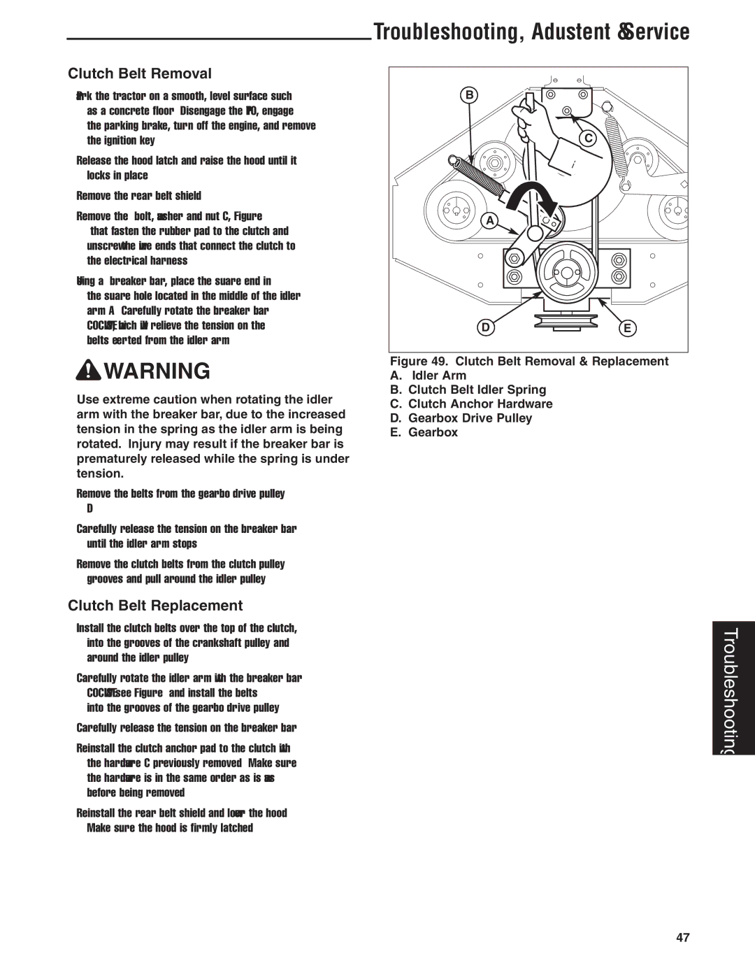 Briggs & Stratton 5900619 manual Clutch Belt Removal, Clutch Belt Replacement 