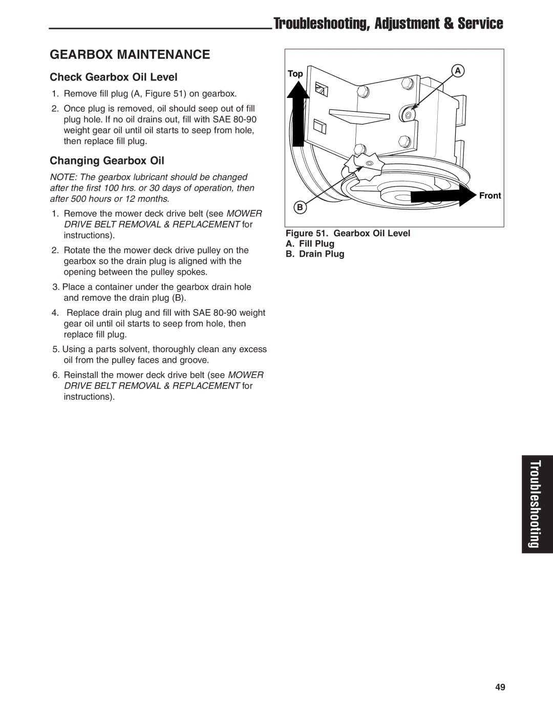 Briggs & Stratton 5900619 manual Gearbox Maintenance, Check Gearbox Oil Level, Changing Gearbox Oil, Front 