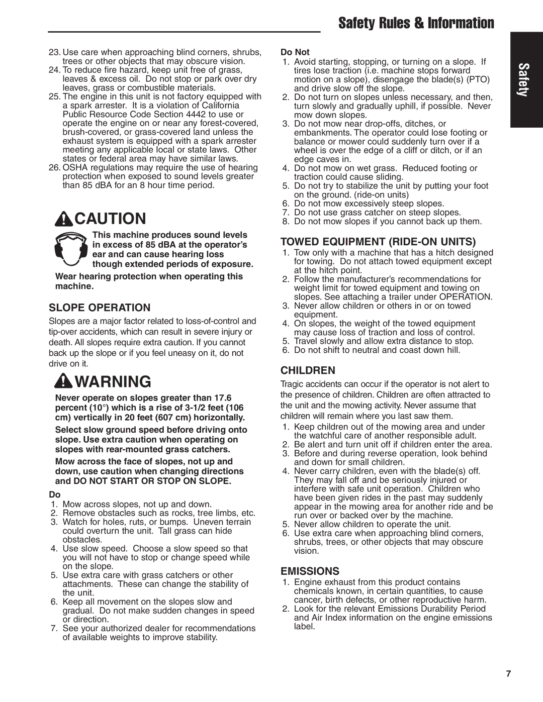 Briggs & Stratton 5900619 manual Slope Operation 