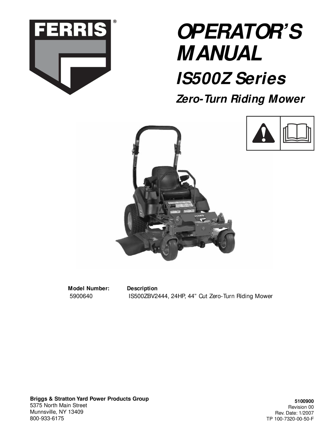 Briggs & Stratton 5900640 manual Description, Model Number, Briggs & Stratton Yard Power Products Group 