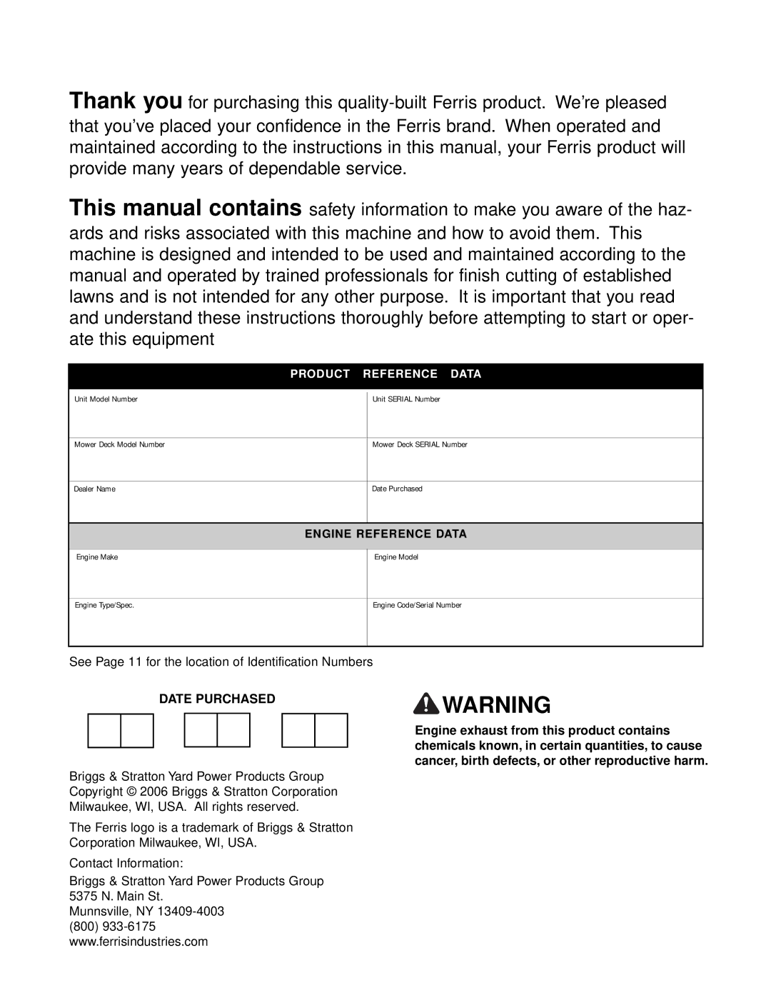 Briggs & Stratton 5900640 manual Date Purchased 