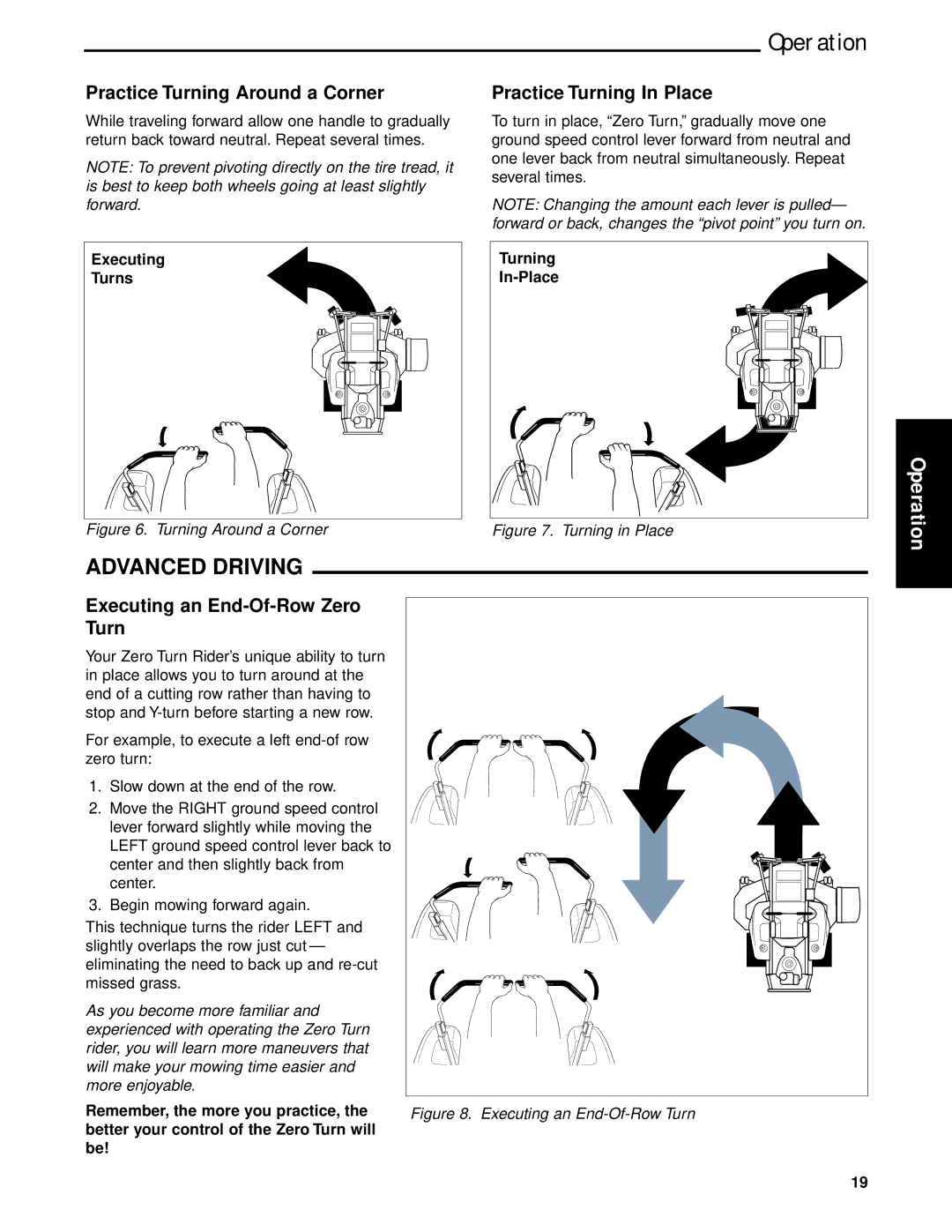 Briggs & Stratton 5900640 manual Advanced Driving, Practice Turning Around a Corner Practice Turning In Place 