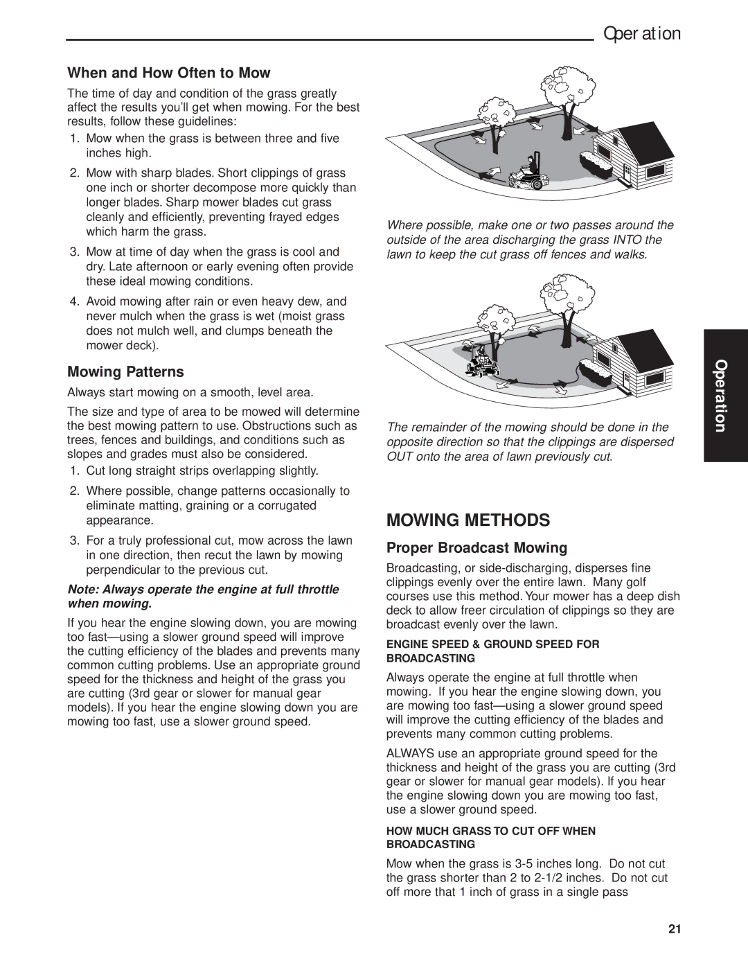 Briggs & Stratton 5900640 manual Mowing Methods, When and How Often to Mow, Mowing Patterns, Proper Broadcast Mowing 