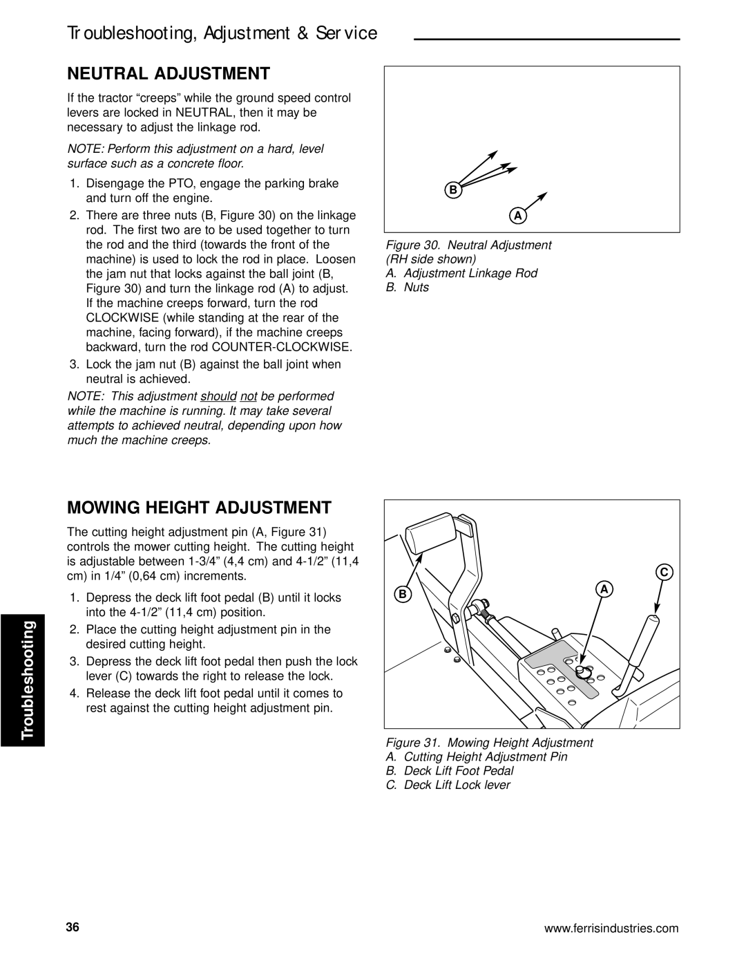 Briggs & Stratton 5900640 manual Neutral Adjustment, Mowing Height Adjustment 