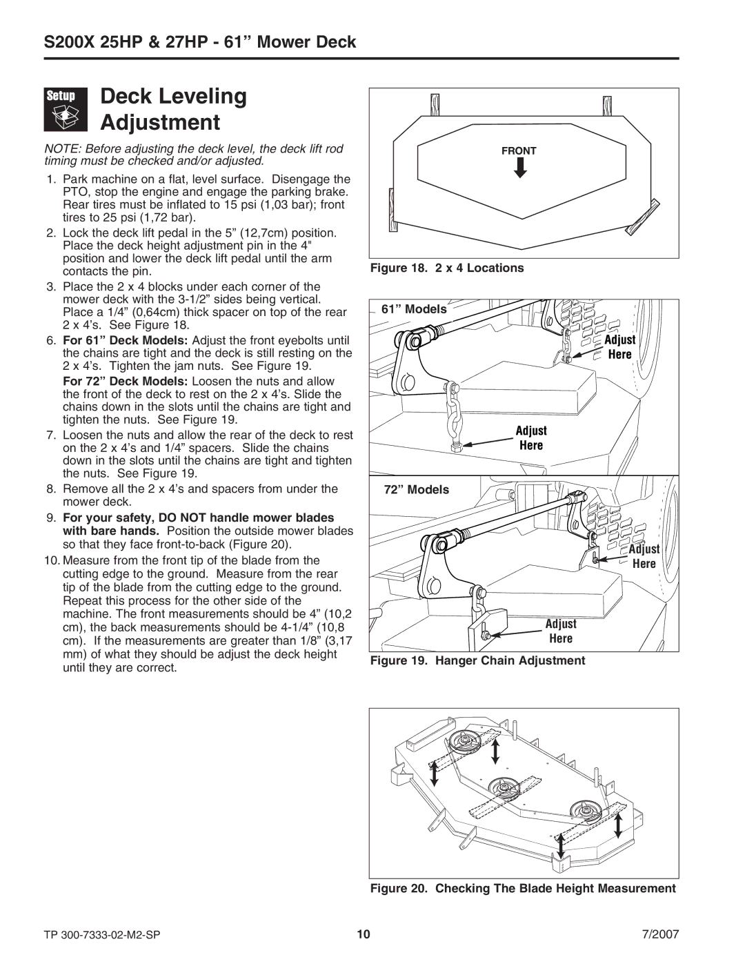 Briggs & Stratton 5900692, 5900664 manual Deck Leveling Adjustment 