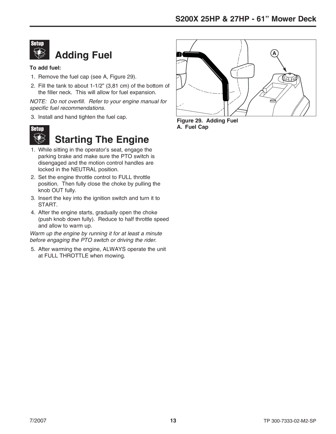 Briggs & Stratton 5900664, 5900692 manual Adding Fuel, Starting The Engine, To add fuel, Fuel Cap 