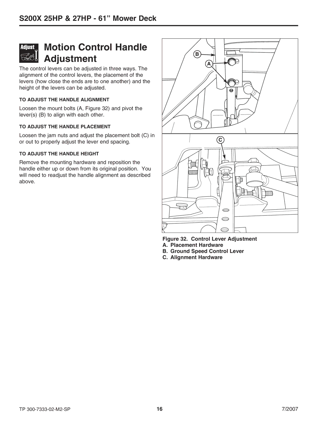 Briggs & Stratton 5900692, 5900664 manual Motion Control Handle Adjustment 