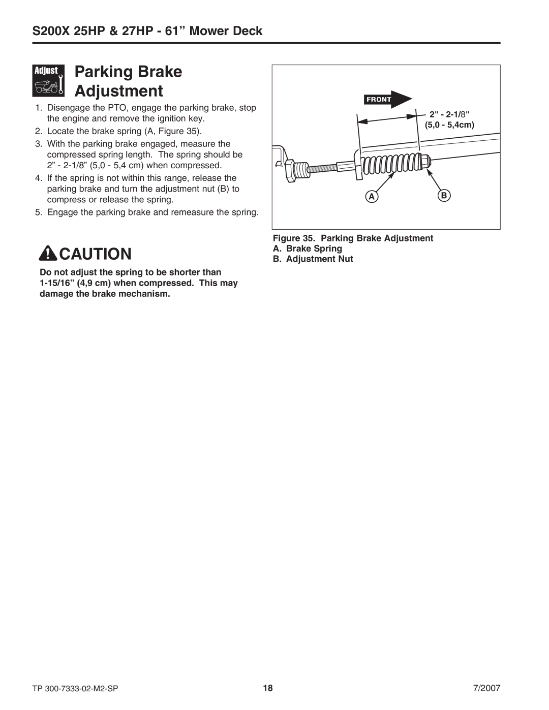 Briggs & Stratton 5900692, 5900664 manual Parking Brake Adjustment Brake Spring Adjustment Nut 