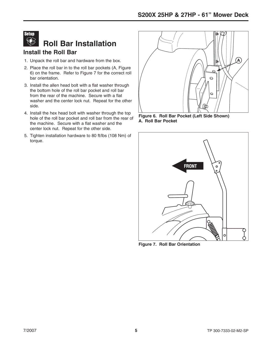 Briggs & Stratton 5900664, 5900692 manual Roll Bar Installation, Install the Roll Bar 