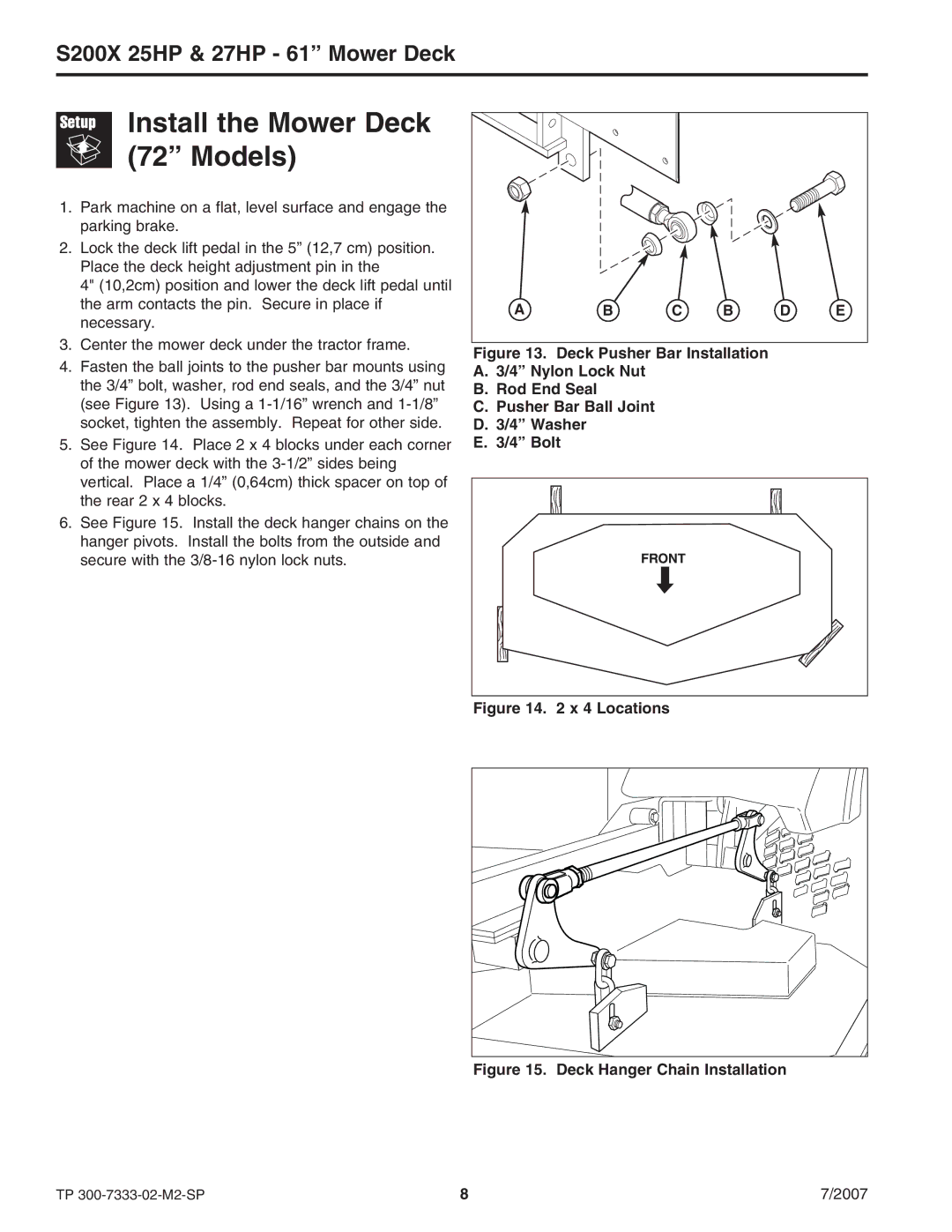 Briggs & Stratton 5900692, 5900664 manual Install the Mower Deck 72 Models, Deck Hanger Chain Installation 