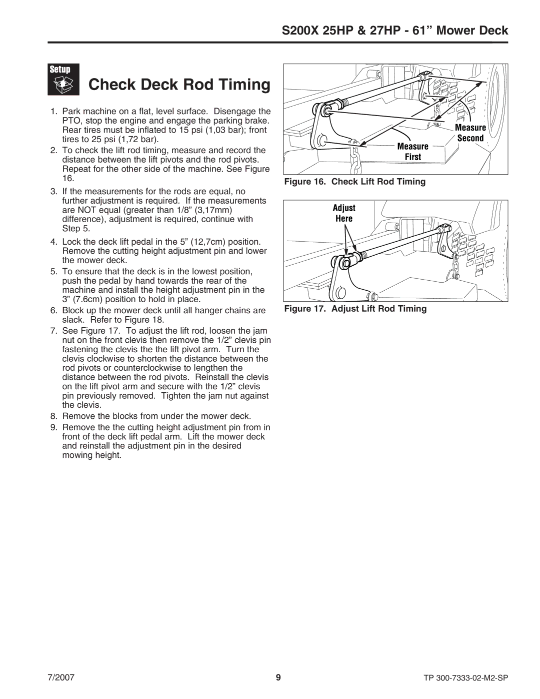 Briggs & Stratton 5900664, 5900692 manual Check Deck Rod Timing, Check Lift Rod Timing 