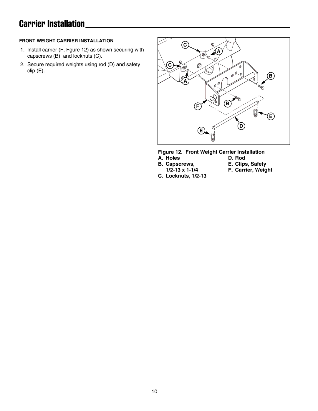 Briggs & Stratton 5900703 manual Carrier Installation 