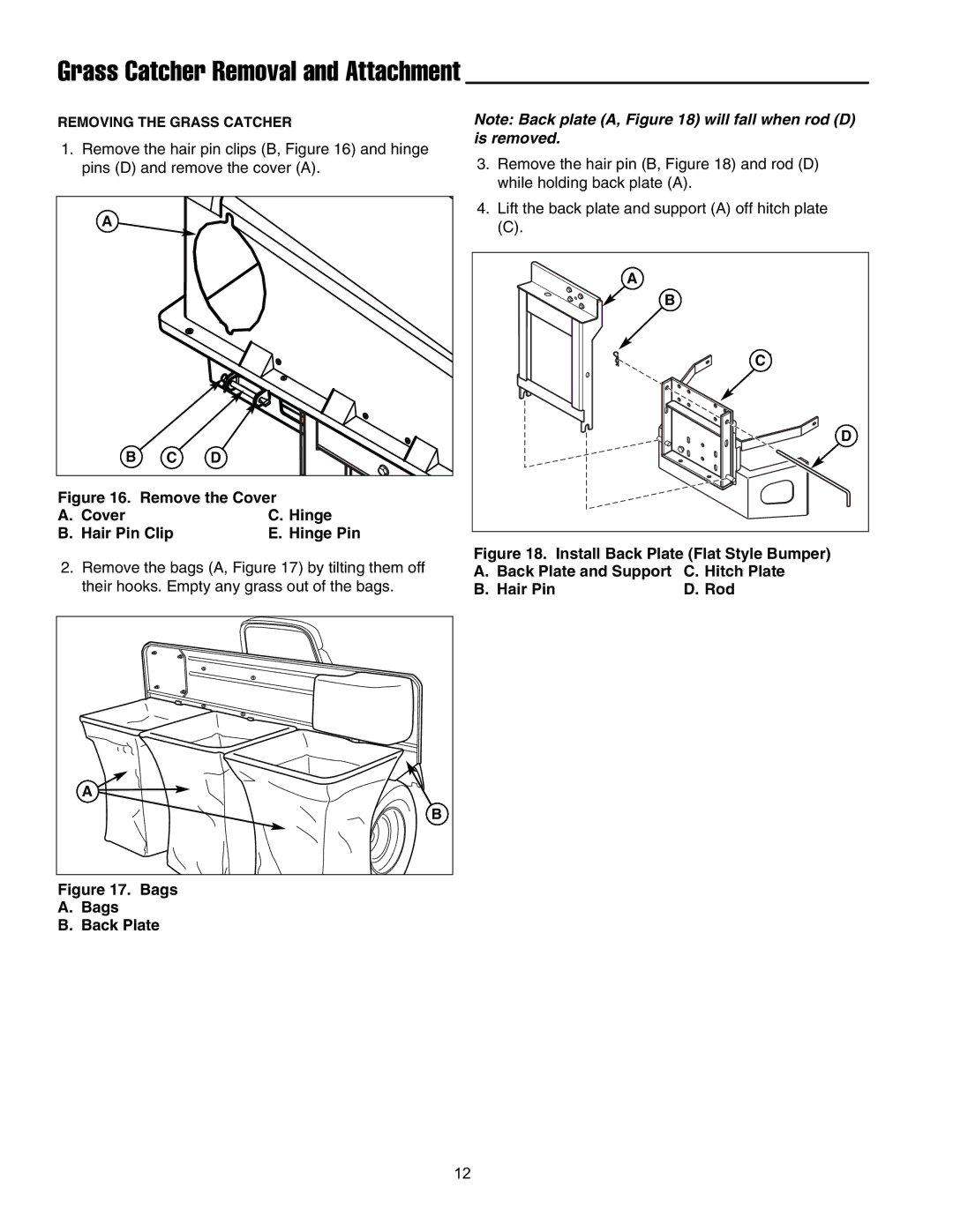 Briggs & Stratton 5900703 manual Grass Catcher Removal and Attachment, Cover Hinge Hair Pin Clip Hinge Pin 