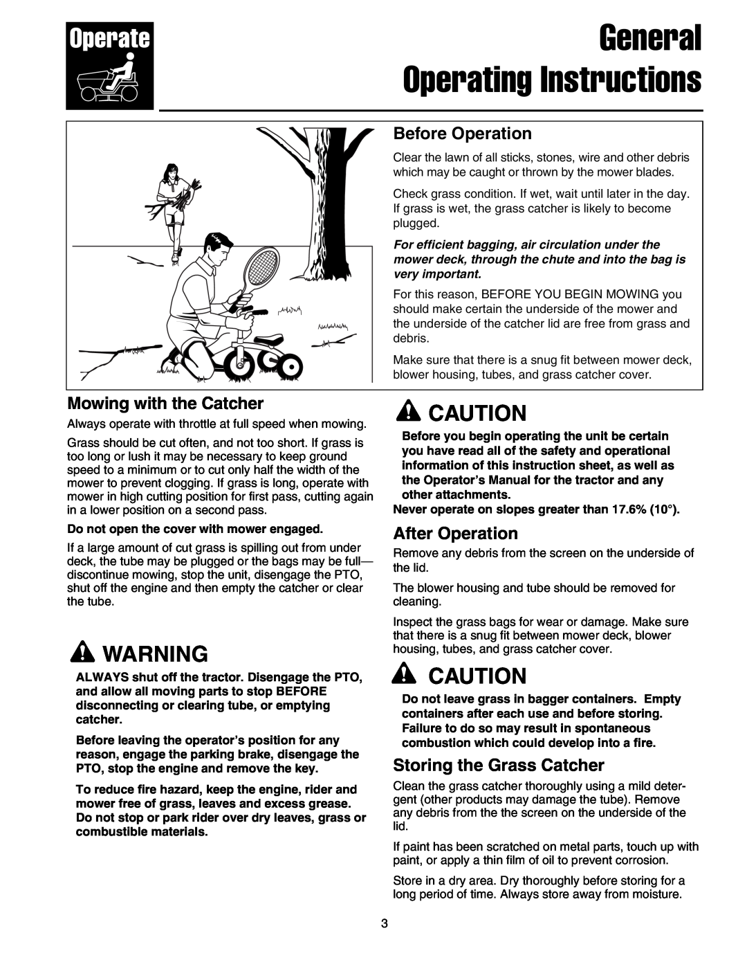 Briggs & Stratton 5900703 manual Before Operation, Mowing with the Catcher, After Operation, Storing the Grass Catcher 
