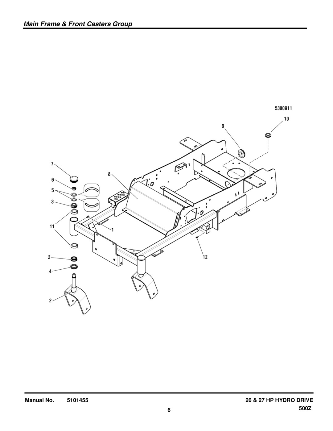 Briggs & Stratton 5900731 manual Main Frame & Front Casters Group 