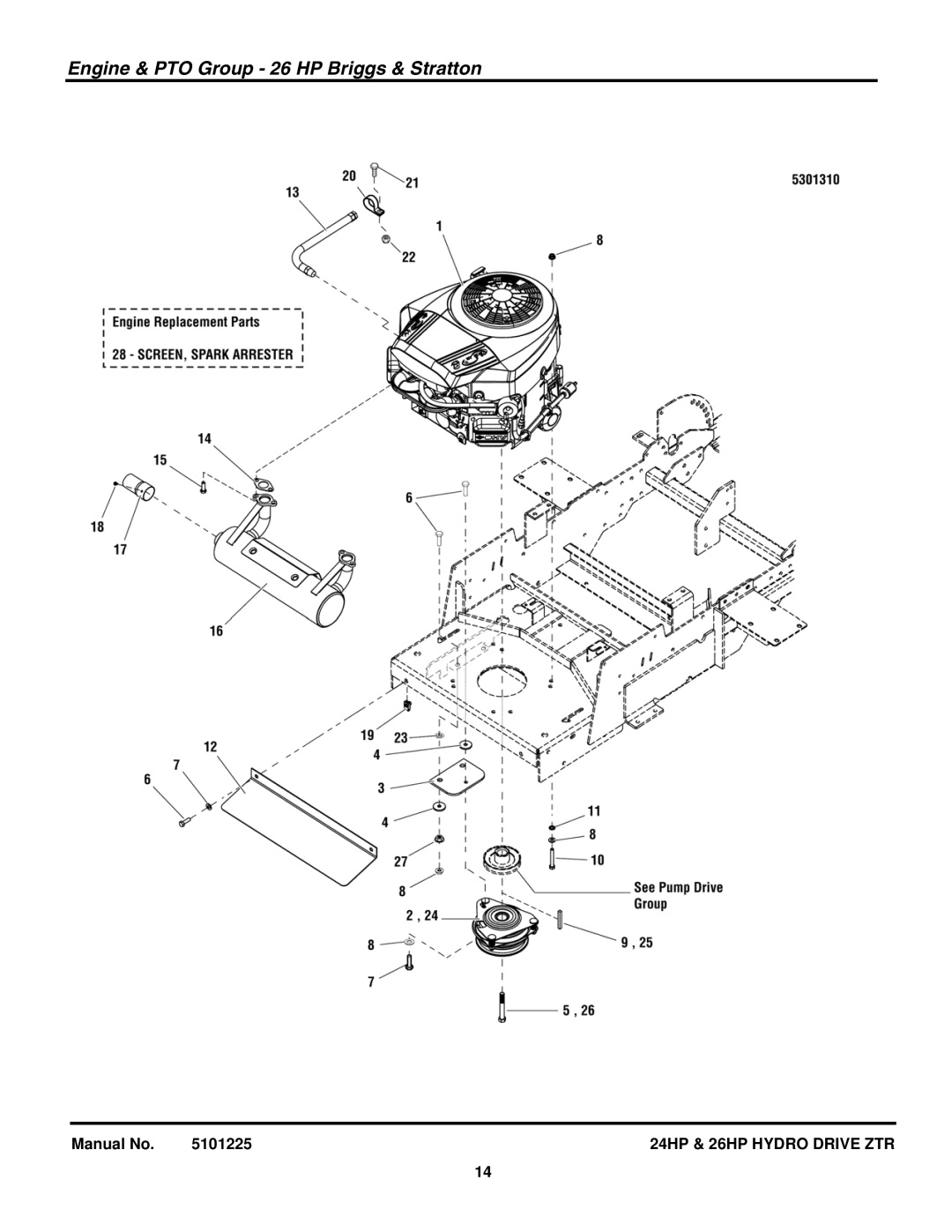 Briggs & Stratton 5900681, 5900775, 5900760, 5900685, 5900682 manual Engine & PTO Group 26 HP Briggs & Stratton 