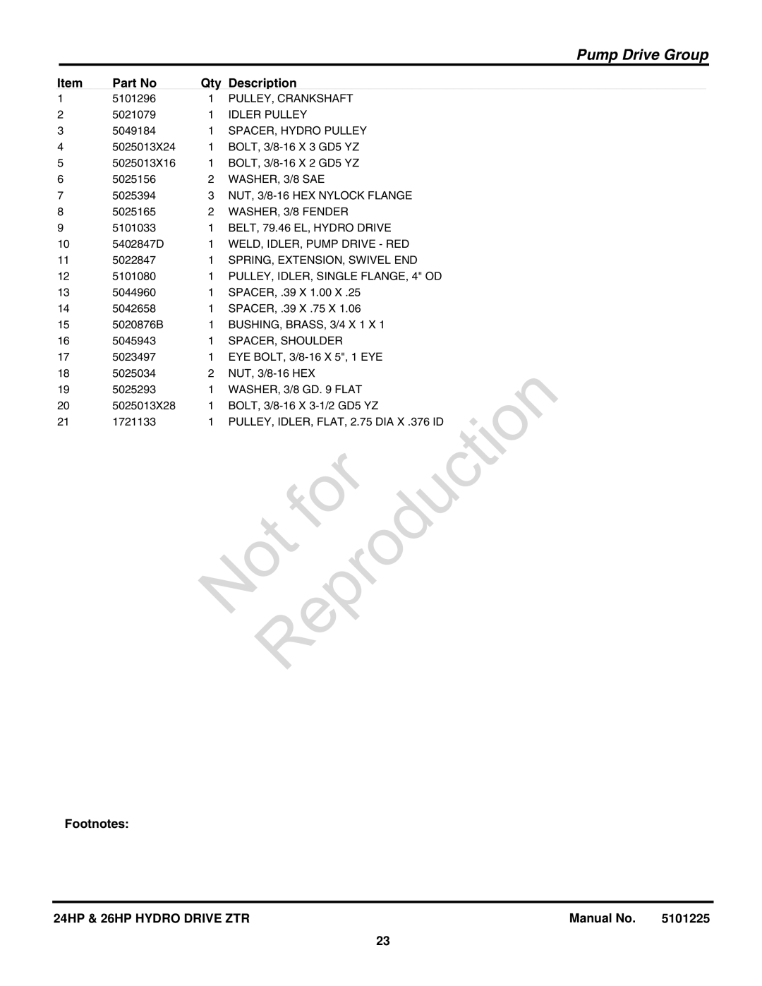 Briggs & Stratton 5900682 PULLEY, Crankshaft, Idler Pulley, SPACER, Hydro Pulley, WASHER, 3/8 Fender, SPACER, Shoulder 