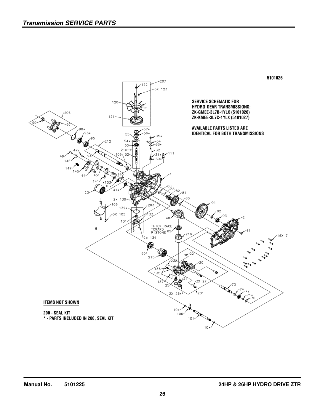 Briggs & Stratton 5900760, 5900775, 5900685, 5900682, 5900681 manual Transmission Service Parts 