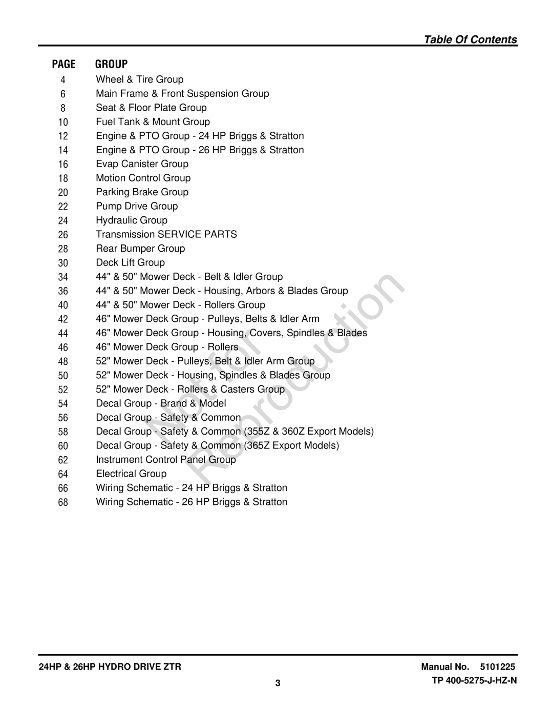 Briggs & Stratton 5900682, 5900775, 5900760, 5900685, 5900681 manual Table Of Contents 