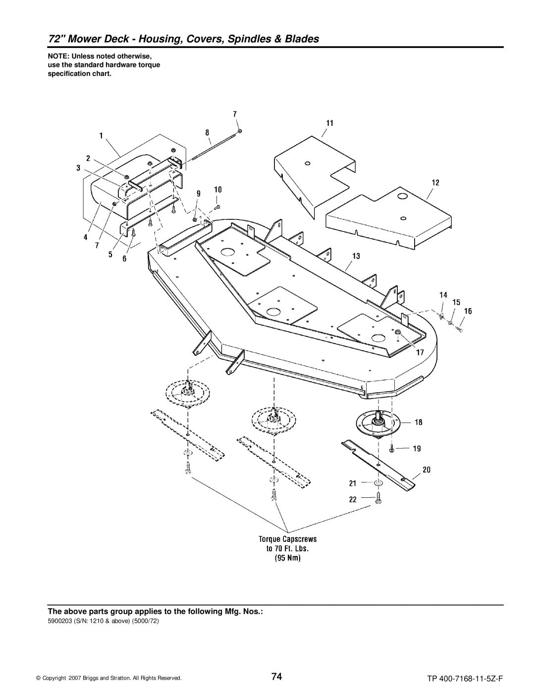 Briggs & Stratton 5901071, 5901070, 5901074, 5900205, 5900204, 5900202, 5900201 manual 5900203 S/N 1210 & above 5000/72 