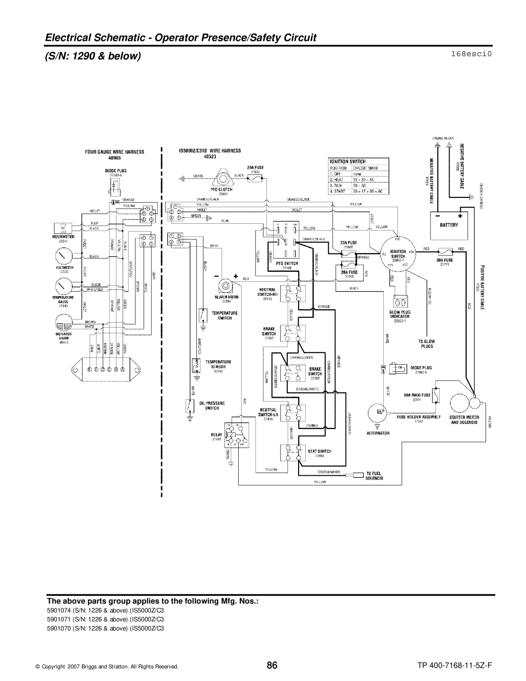 Briggs & Stratton 5900202, 5901070, 5901074, 5901071, 5900205, 5900204, 5900203, 5900201 manual 168esci0 