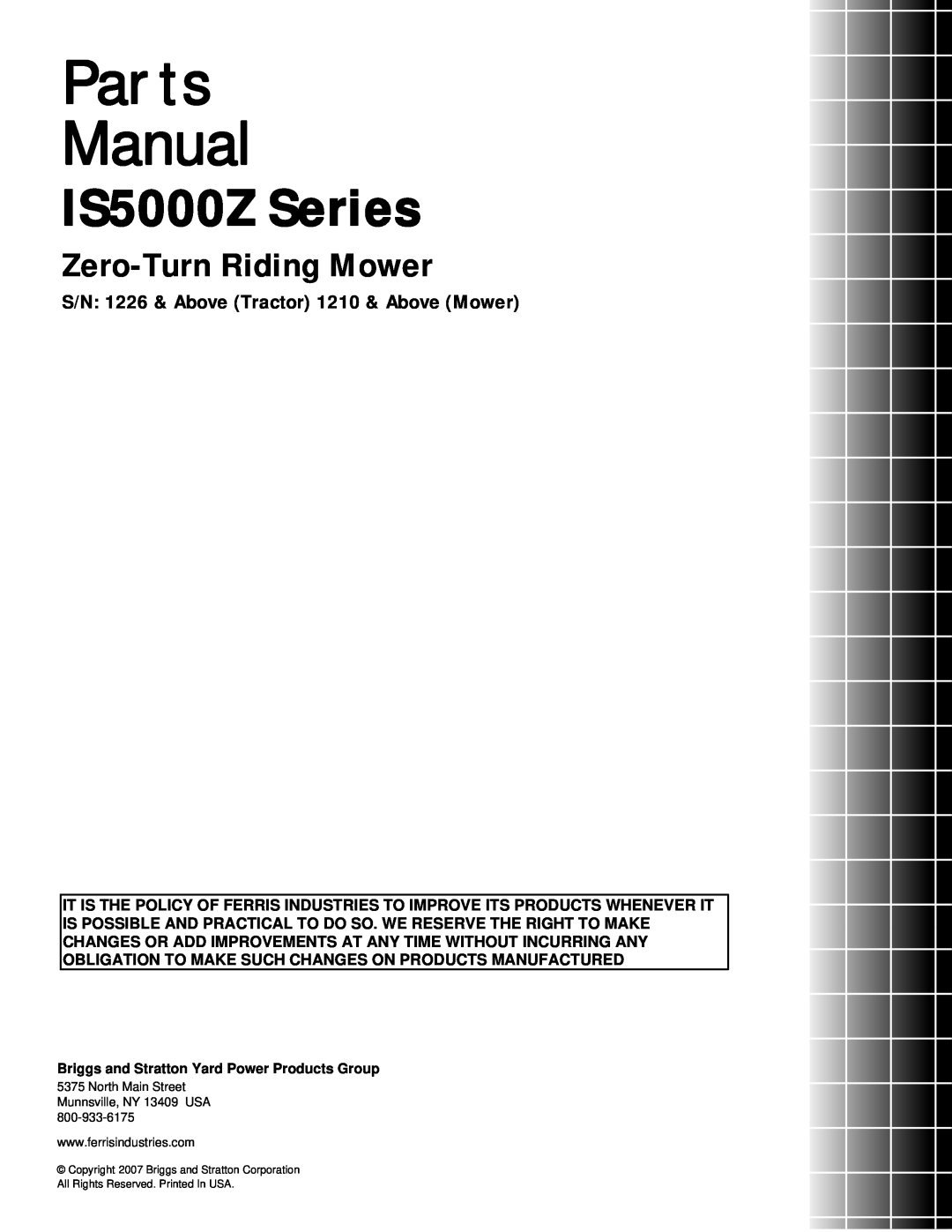 Briggs & Stratton 5901071 S/N 1226 & Above Tractor 1210 & Above Mower, Parts Manual, IS5000Z Series, Zero-TurnRiding Mower 