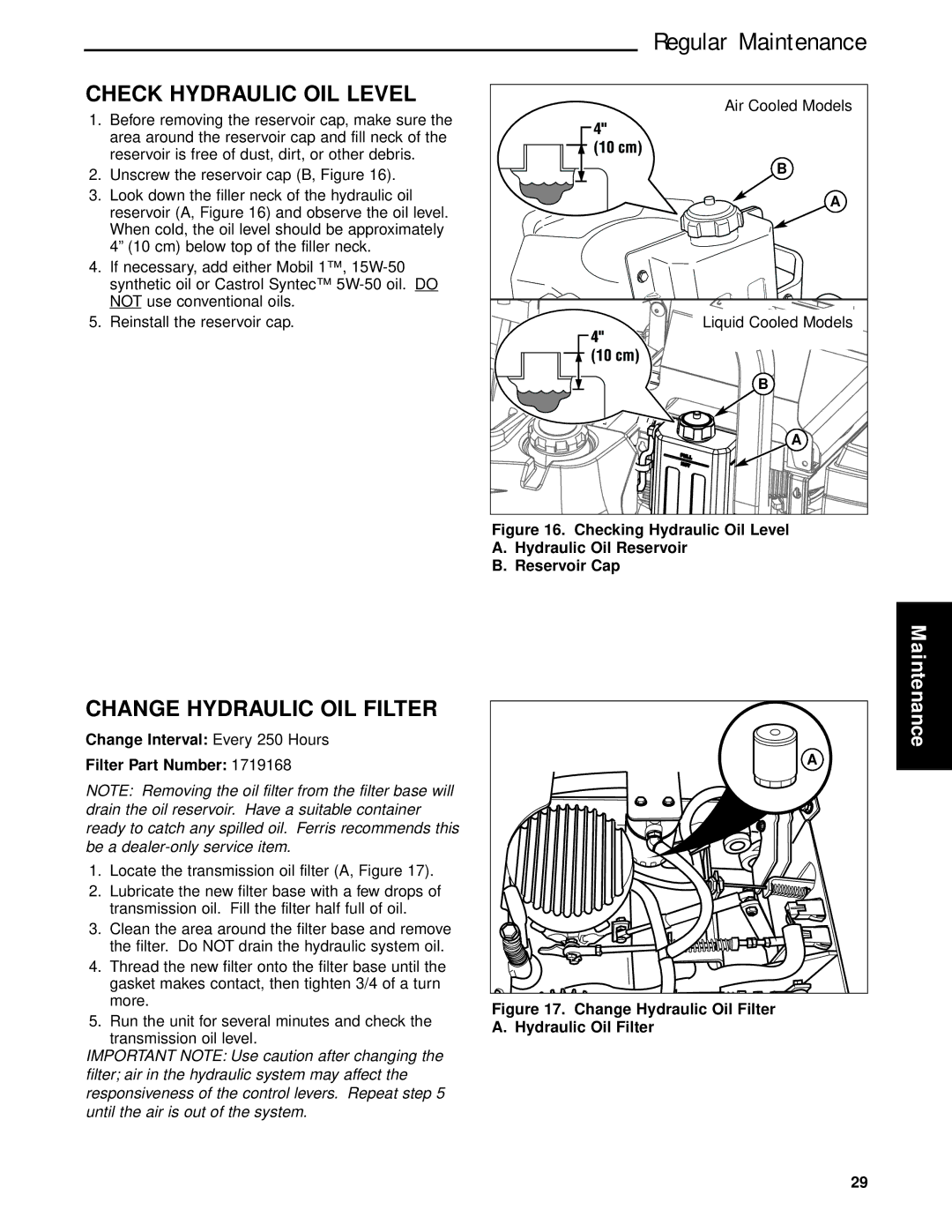 Briggs & Stratton 5900625 Check Hydraulic OIL Level, Change Hydraulic OIL Filter, Air Cooled Models, Liquid Cooled Models 