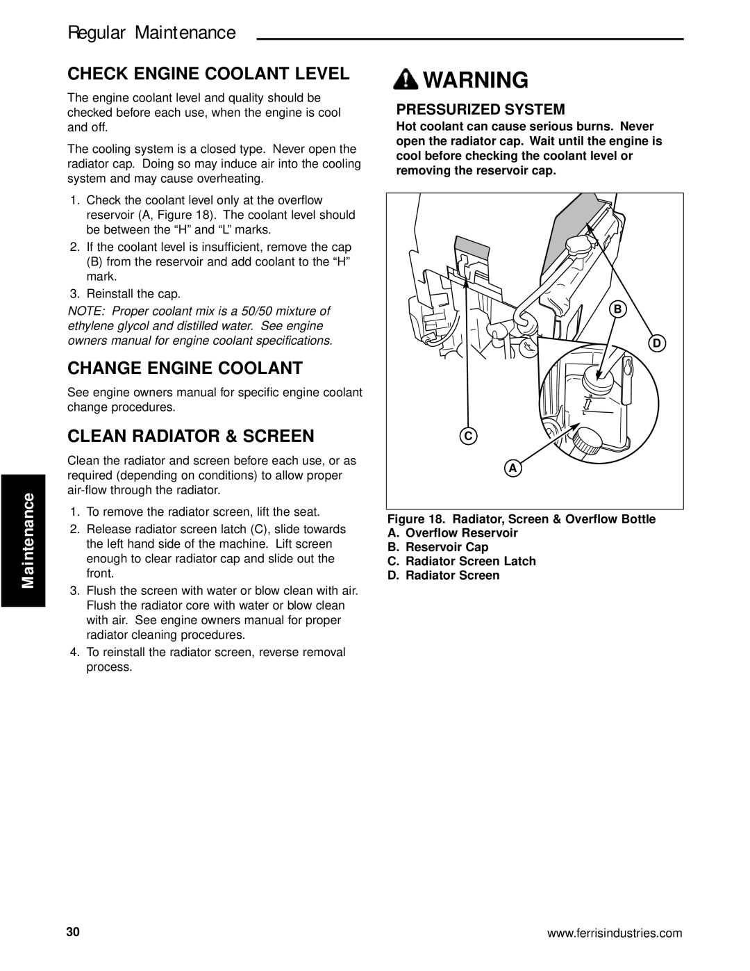 Briggs & Stratton 5900629 Check Engine Coolant Level, Change Engine Coolant Clean Radiator & Screen, Pressurized System 