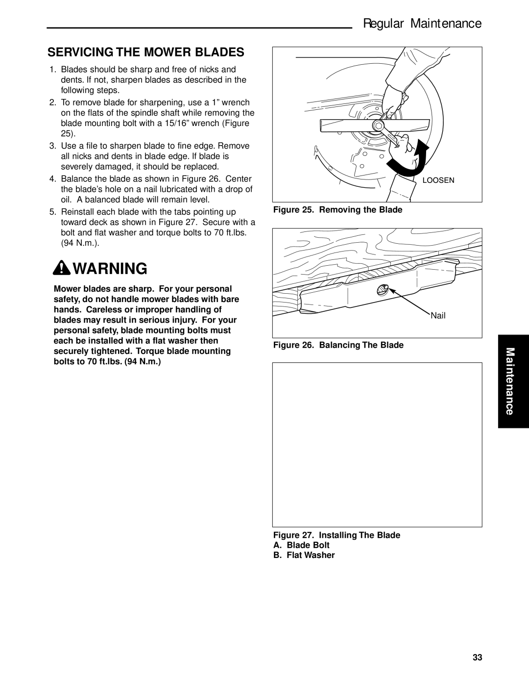 Briggs & Stratton 5901170, 5900625, 5900629, 5900624, 5900670 manual Servicing the Mower Blades, Removing the Blade 