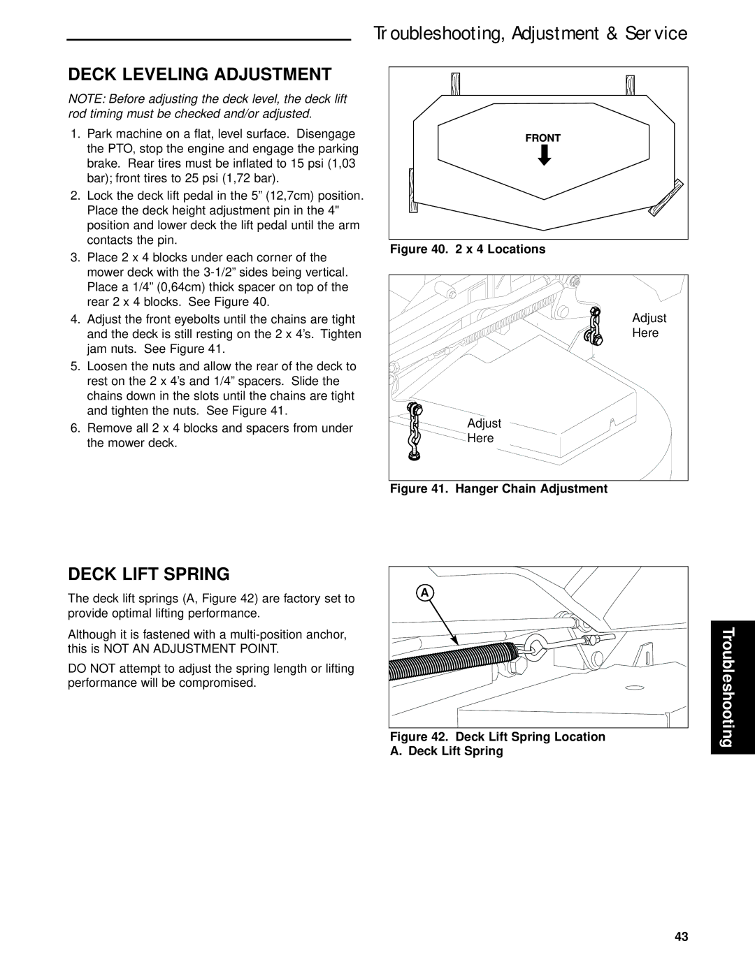 Briggs & Stratton 5901170, 5900625, 5900629, 5900624, 5900670 manual Deck Leveling Adjustment, Deck Lift Spring, Locations 