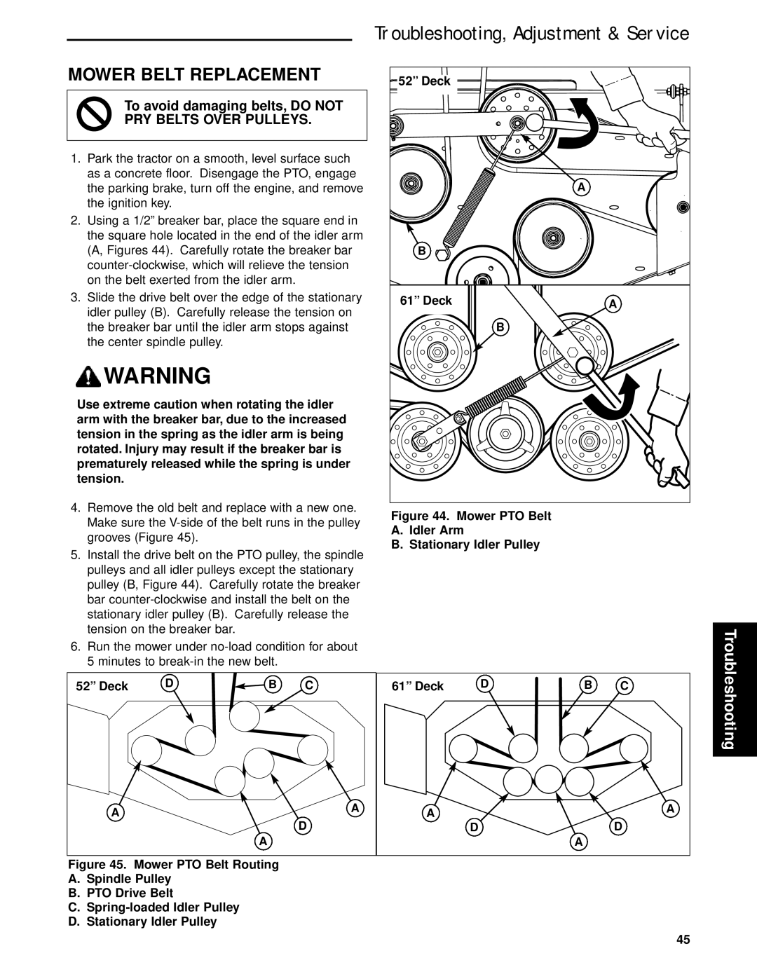 Briggs & Stratton 5900629, 5901170, 5900625, 5900624, 5900670 manual Mower Belt Replacement, Deck 