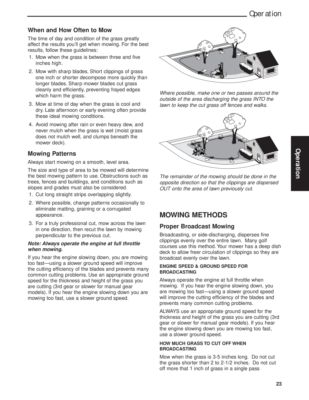 Briggs & Stratton 5901170 Mowing Methods, Operation, When and How Often to Mow, Mowing Patterns, Proper Broadcast Mowing 