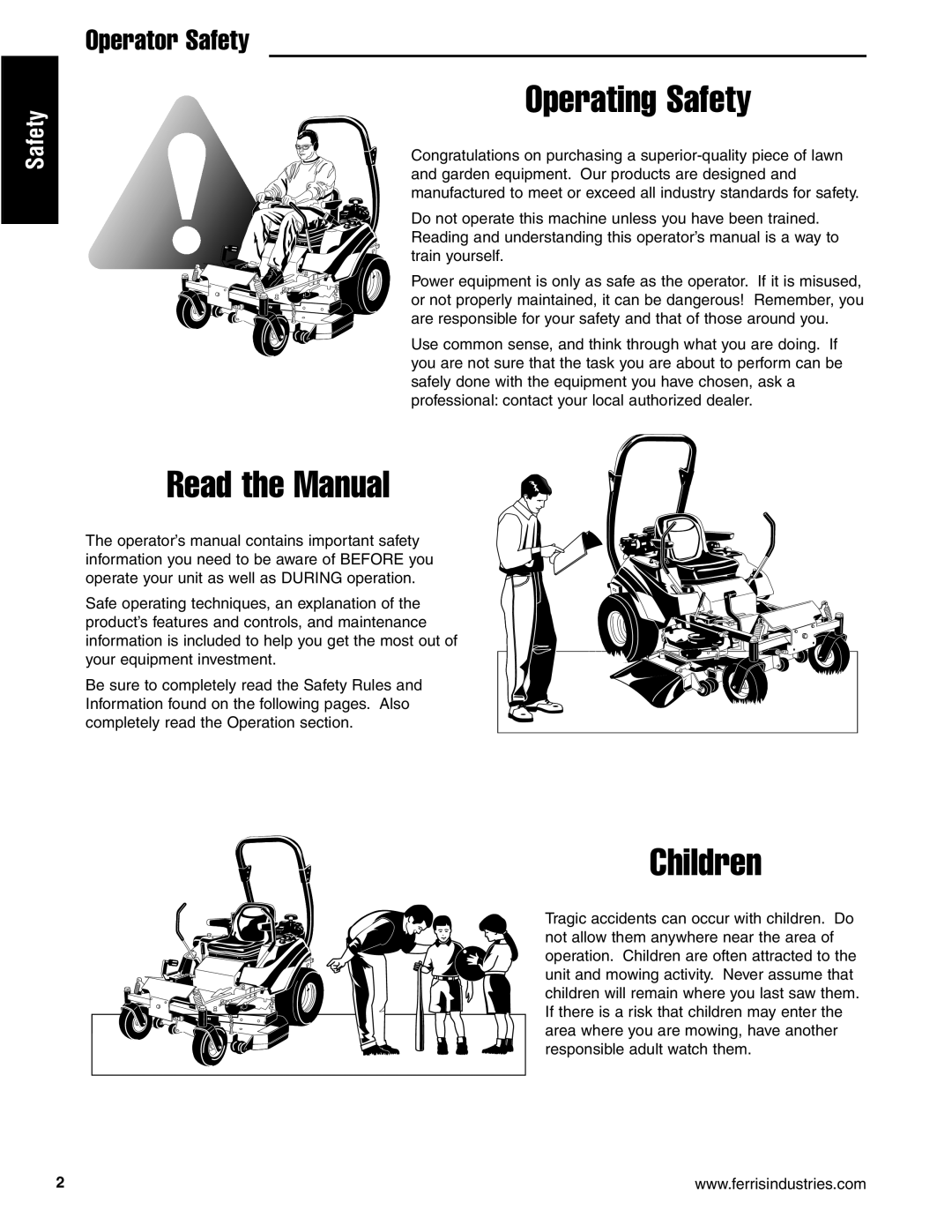 Briggs & Stratton 5900670, 5901170, 5900625, 5900629, 5900624 Operating Safety, Read the Manual, Children, Operator Safety 