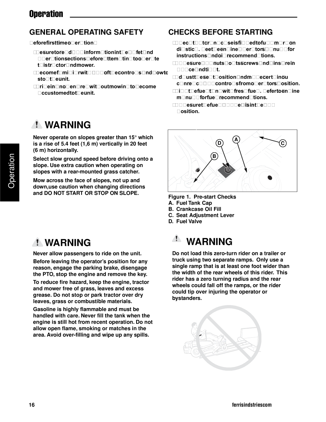 Briggs & Stratton 5900736, 5901186, 5901183, 5901184, 5900717, 5900718 manual General Operating Safety, Checks Before Starting 