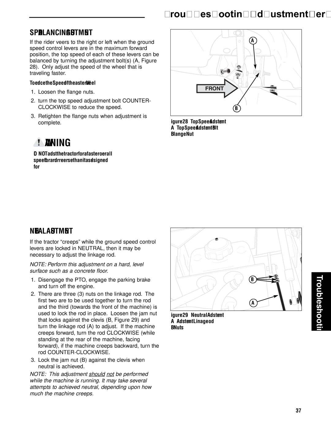 Briggs & Stratton 5900717, 5901186 Speed Balancing Adjustment, Neutral Adjustment, To Reduce the Speed of the Faster Wheel 