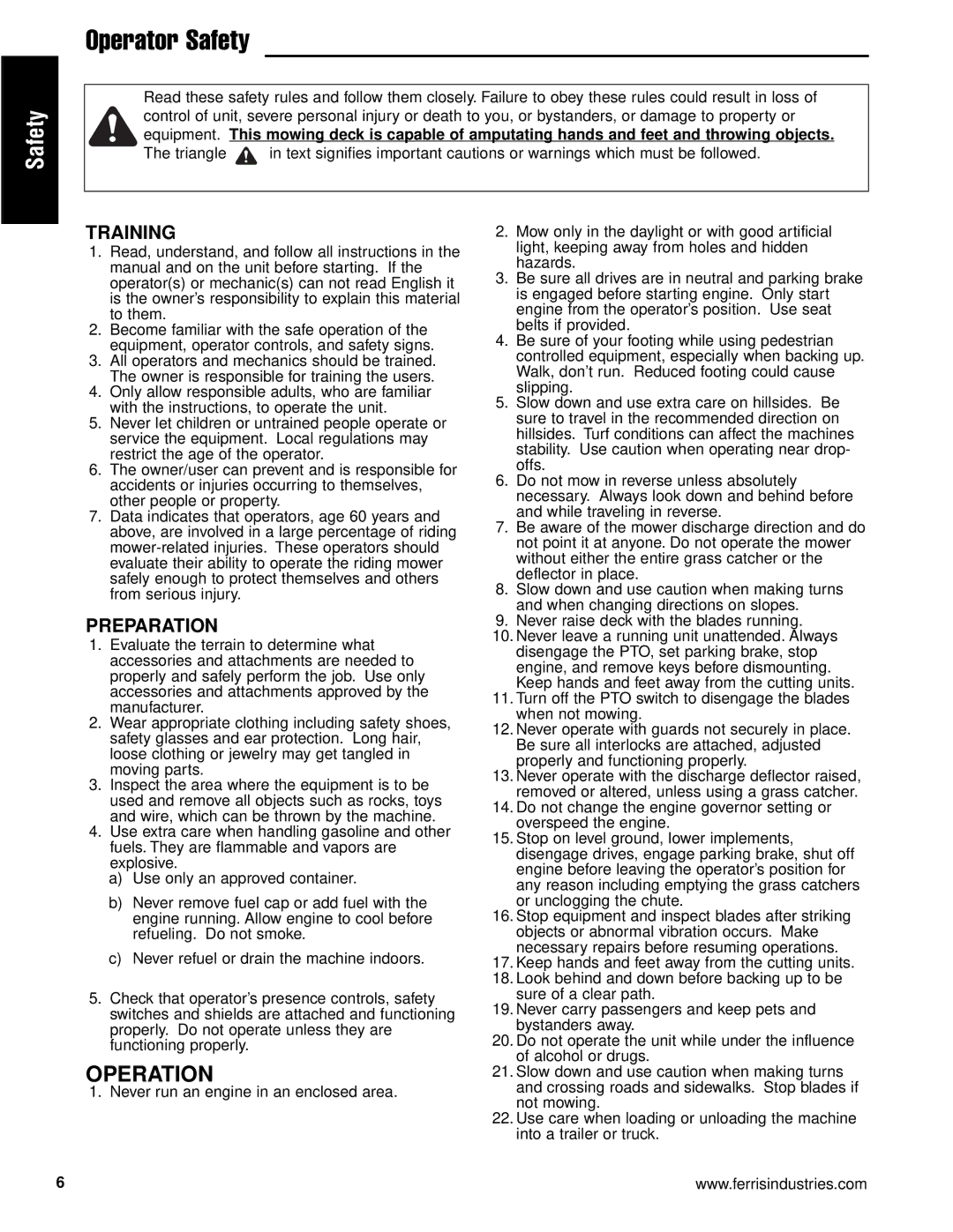 Briggs & Stratton 5900716, 5901186, 5901183, 5901184, 5900717, 5900718, 5900753, 5900736 manual Operation, Training, Preparation 