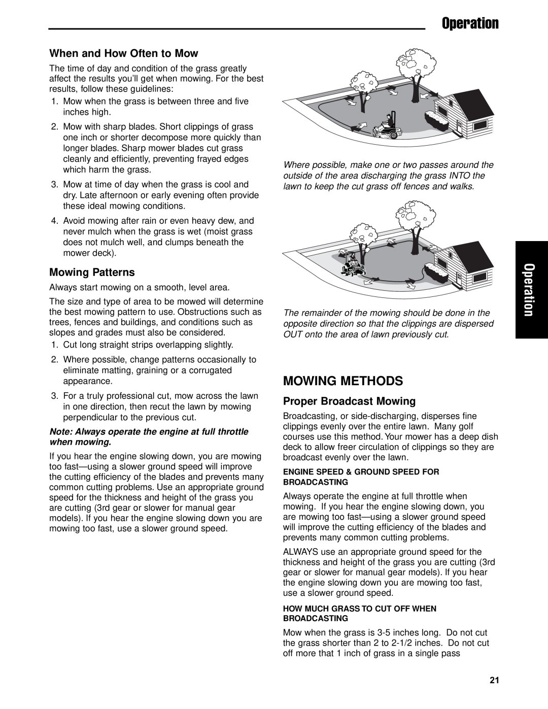 Briggs & Stratton 5900612 Mowing Methods, Operation, When and How Often to Mow, Mowing Patterns, Proper Broadcast Mowing 