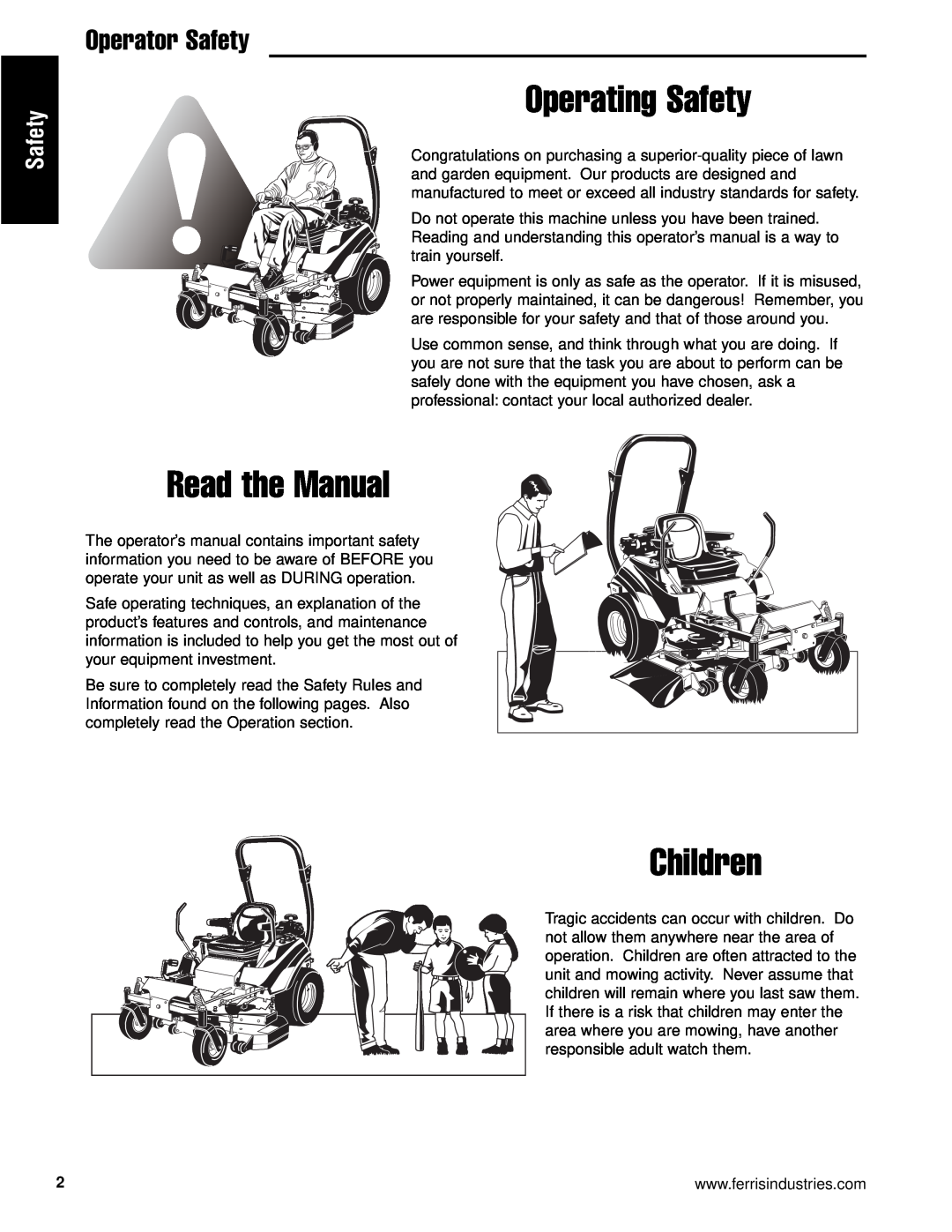 Briggs & Stratton 5900718, 5901186, 5901183, 5901184, 5900717 Operating Safety, Read the Manual, Children, Operator Safety 