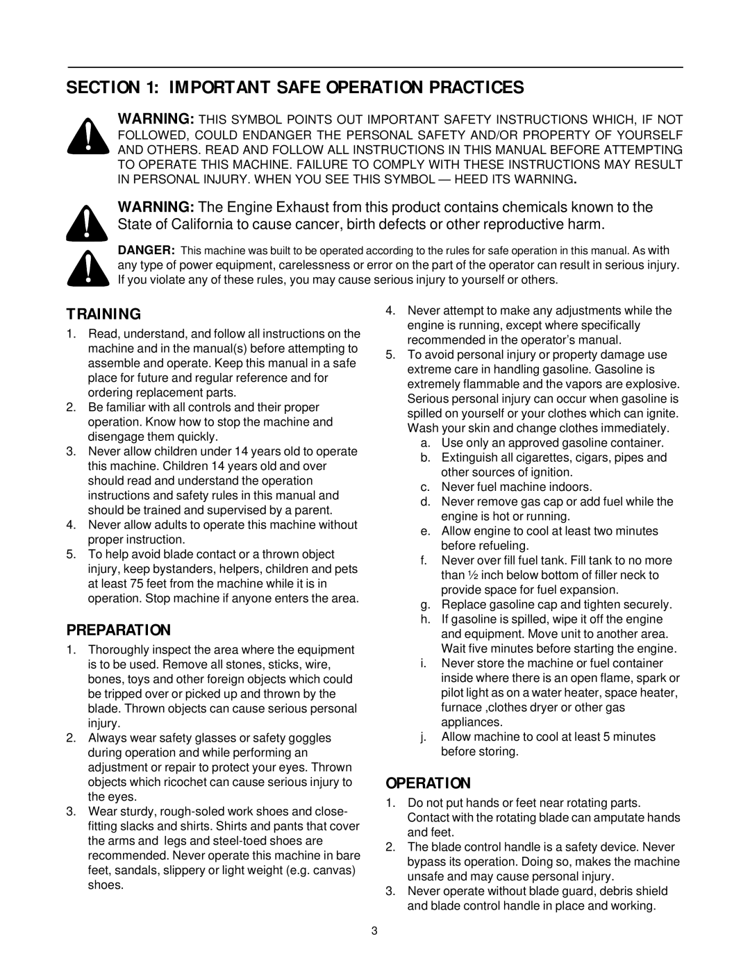 Briggs & Stratton 592 manual Important Safe Operation Practices, Training, Preparation 