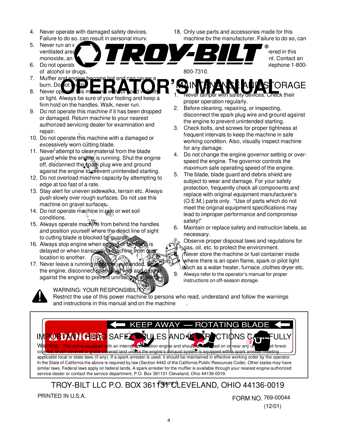 Briggs & Stratton 592 manual Maintenance and Storage 