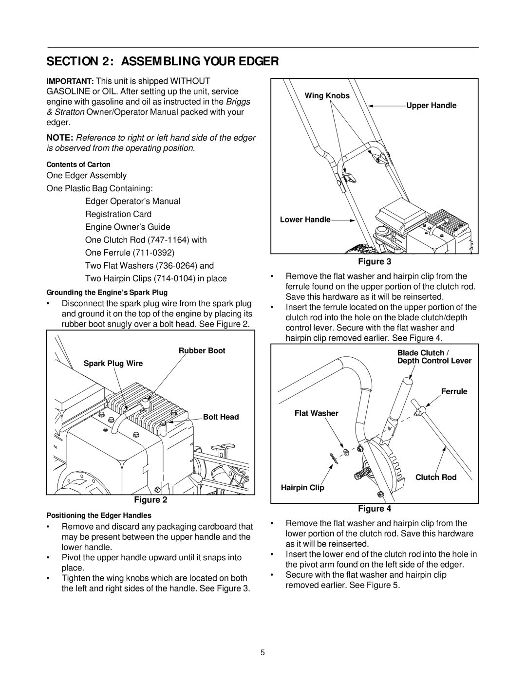 Briggs & Stratton 592 manual Assembling Your Edger, Contents of Carton, Grounding the Engine’s Spark Plug 