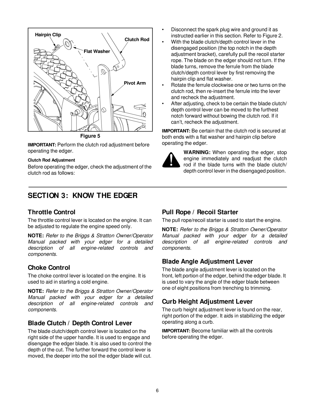 Briggs & Stratton 592 manual Throttle Control, Choke Control, Pull Rope / Recoil Starter, Blade Angle Adjustment Lever 
