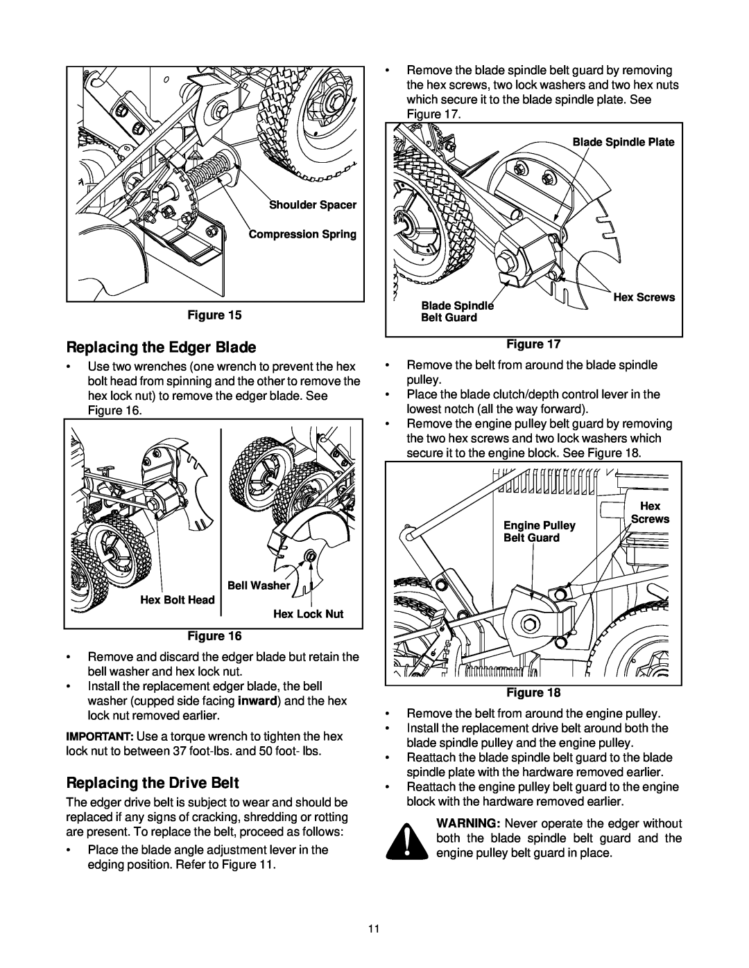 Briggs & Stratton 592 manual Replacing the Edger Blade, Replacing the Drive Belt 