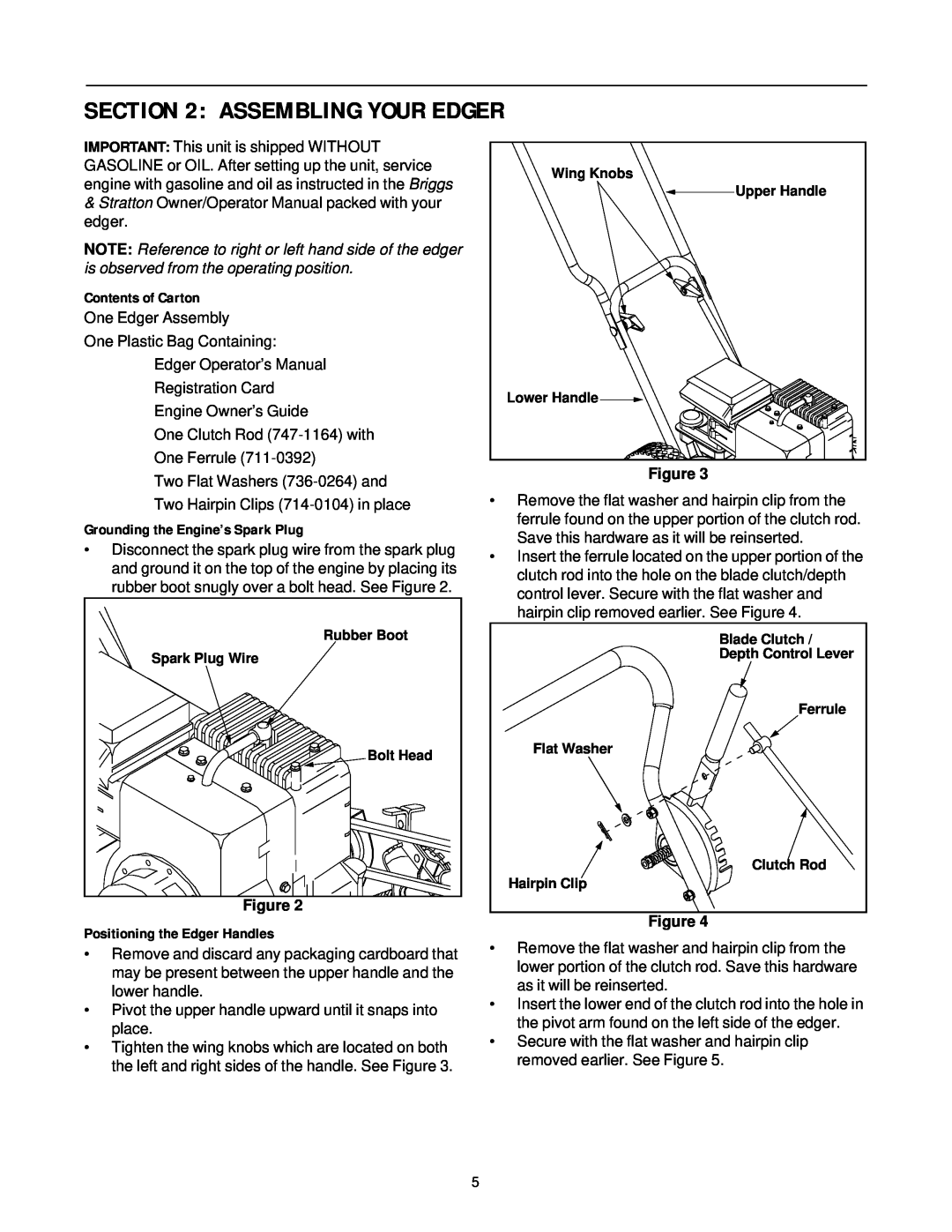 Briggs & Stratton 592 manual Assembling Your Edger, Contents of Carton, Grounding the Engine’s Spark Plug 