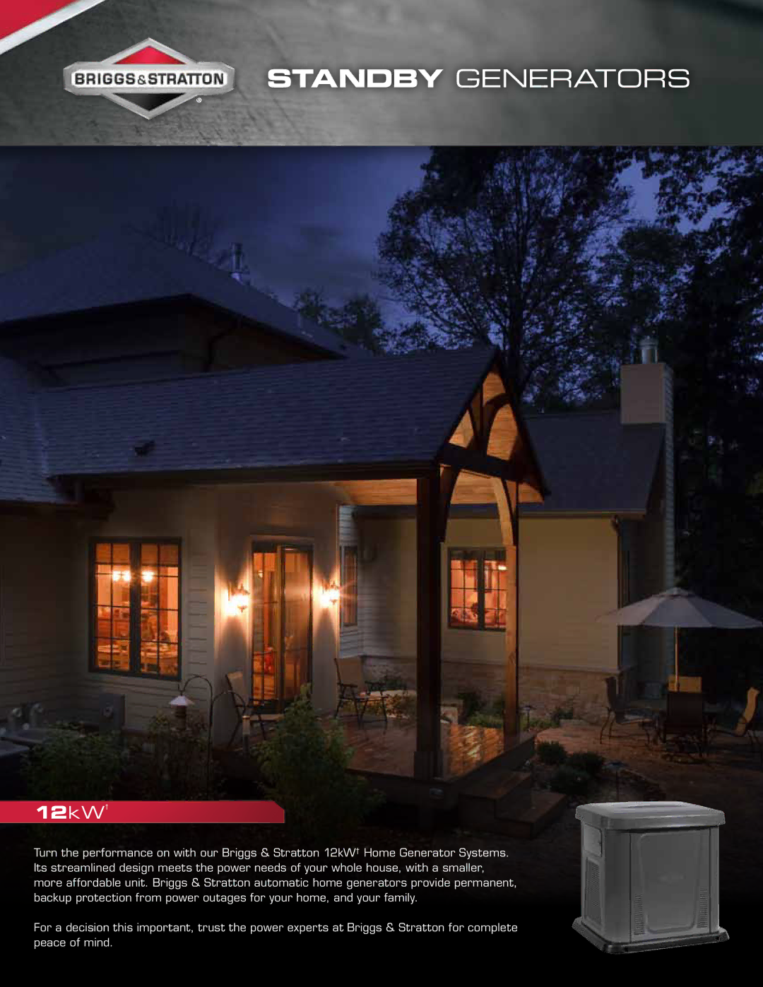 Briggs & Stratton 6144 manual Standby Generators 