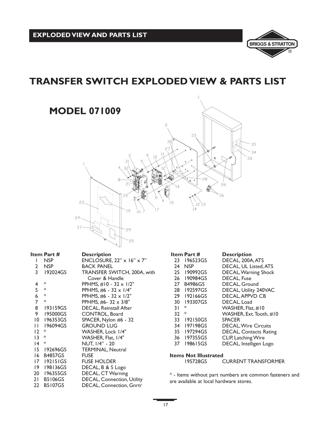 Briggs & Stratton 71010, 71008, 71009, 71011 manual DECAL, 200A,ATS 