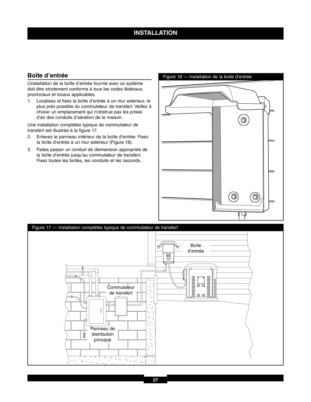 Briggs & Stratton 30A NEMA 1, 71017 manual Boîte d’entrée 