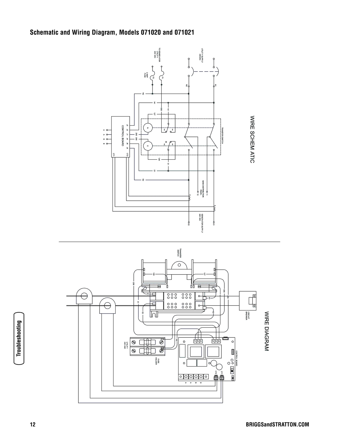 Briggs & Stratton 71019, 71021, 71018 manual Schematic and Wiring Diagram, Models 071020 