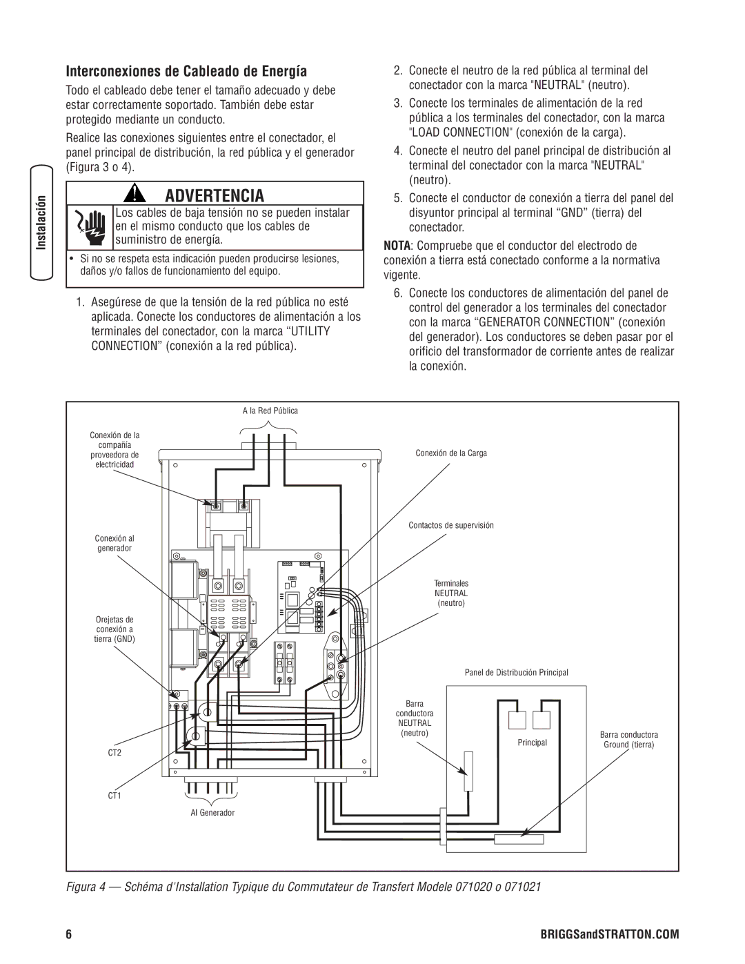 Briggs & Stratton 71021, 71020, 71019, 71018 manual Interconexiones de Cableado de Energía 