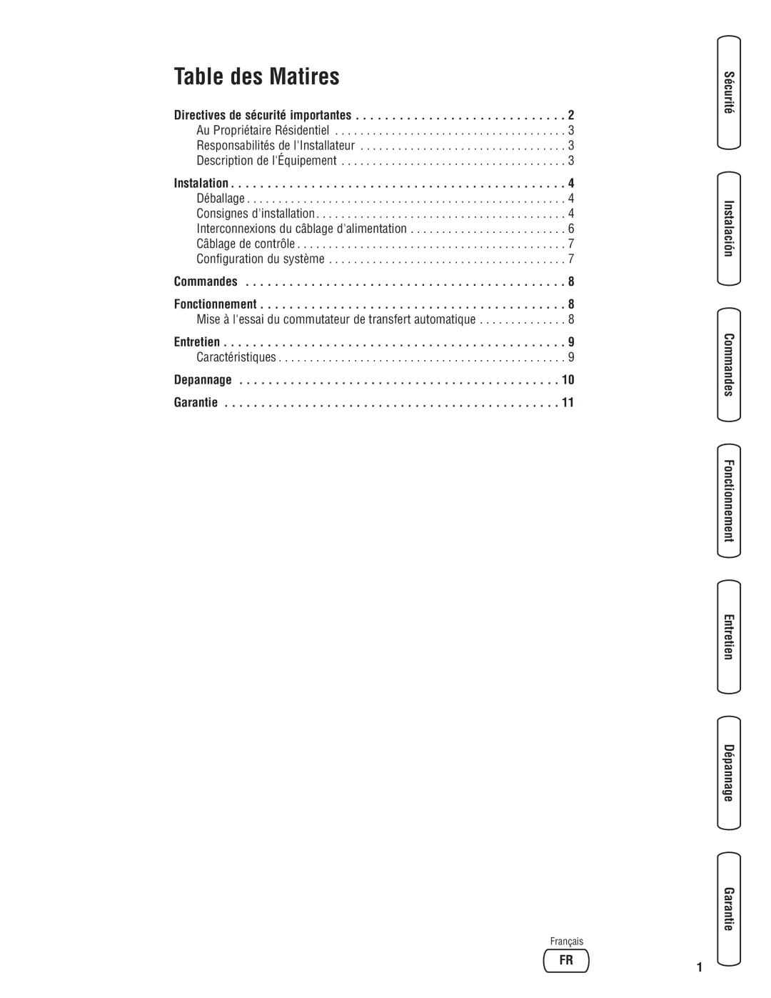 Briggs & Stratton 71020, 71021 Commandes Fonctionnement, Mise à lessai du commutateur de transfert automatique, Entretien 